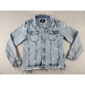 Beau Hudson Men's Medium‎ Light Blue Distressed Button Up Denim Jean Jacket Coat